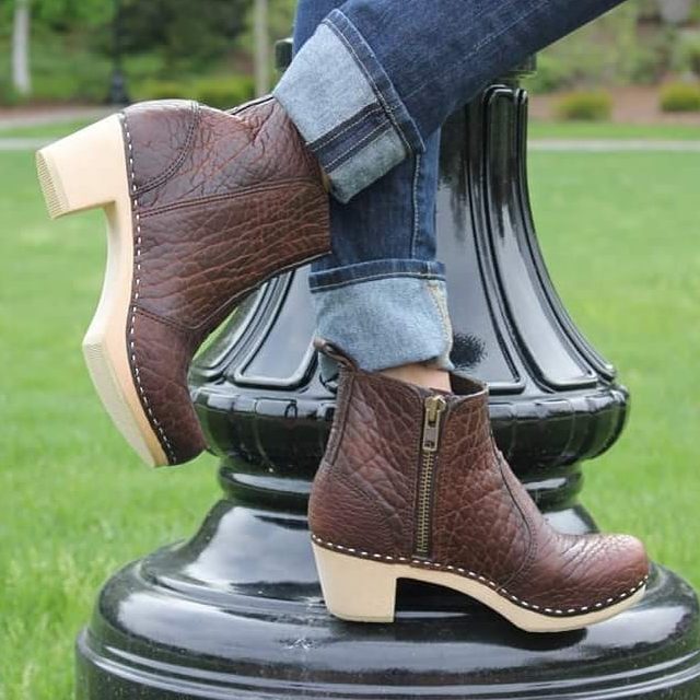 Scandic Footwear - Grained Brown Leather Edith Zipper Boots Handcrafted in New England