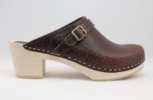 Bedford Open Back Buckle Strap Clog Grained Brown Leather
