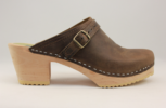 Bedford Open Back Buckle Strap Clog Brown Rough Leather
