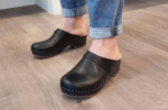 Bedford Narrow Loose Strap Open Back Clog Smooth Black Leather