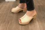 Hampton Peep Toe Slide Sandal Smooth Beige Leather