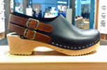 Dover Dual Strap Clog Black And Oil Tan Leather